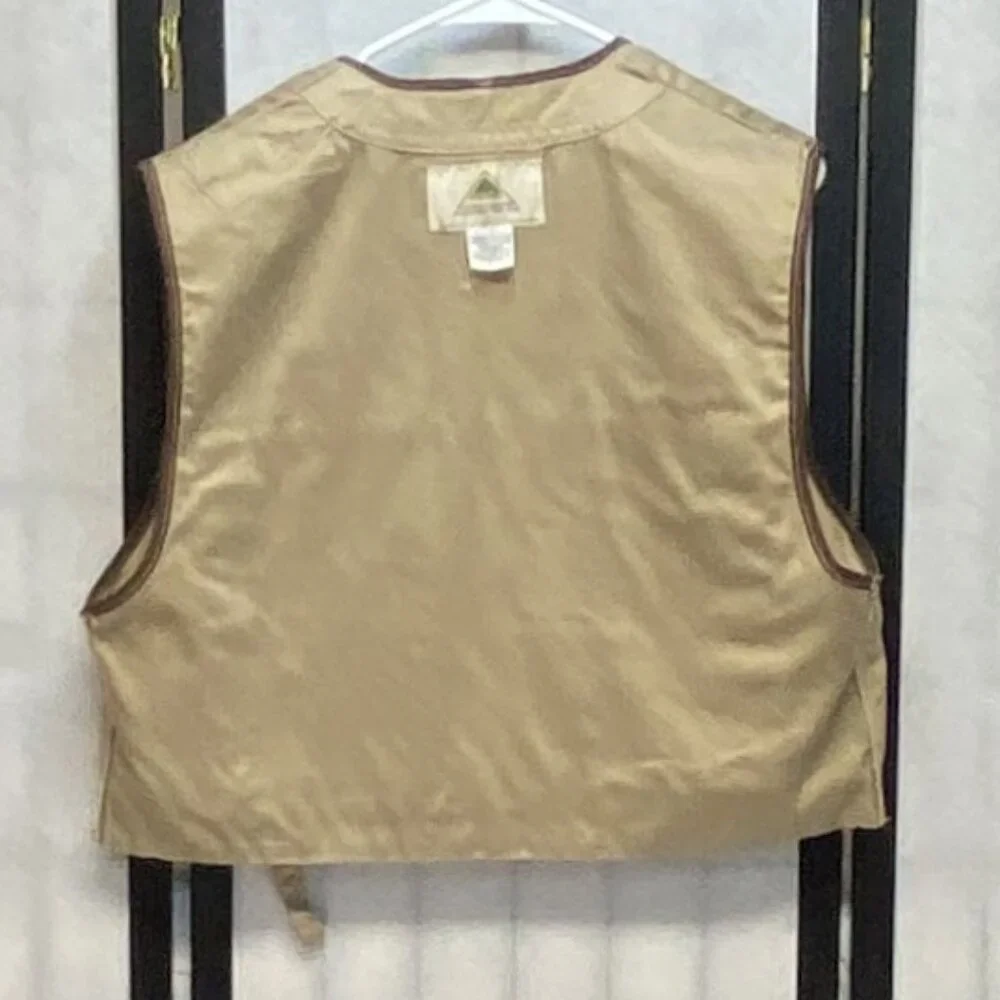 Stansport Vintage Outdoor Fish Hunt Angler Utility Pocket Pouch Vest Tan Brown L